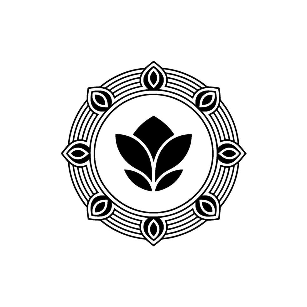 Geometric Lotus Emblem, Minimalist Black White vector