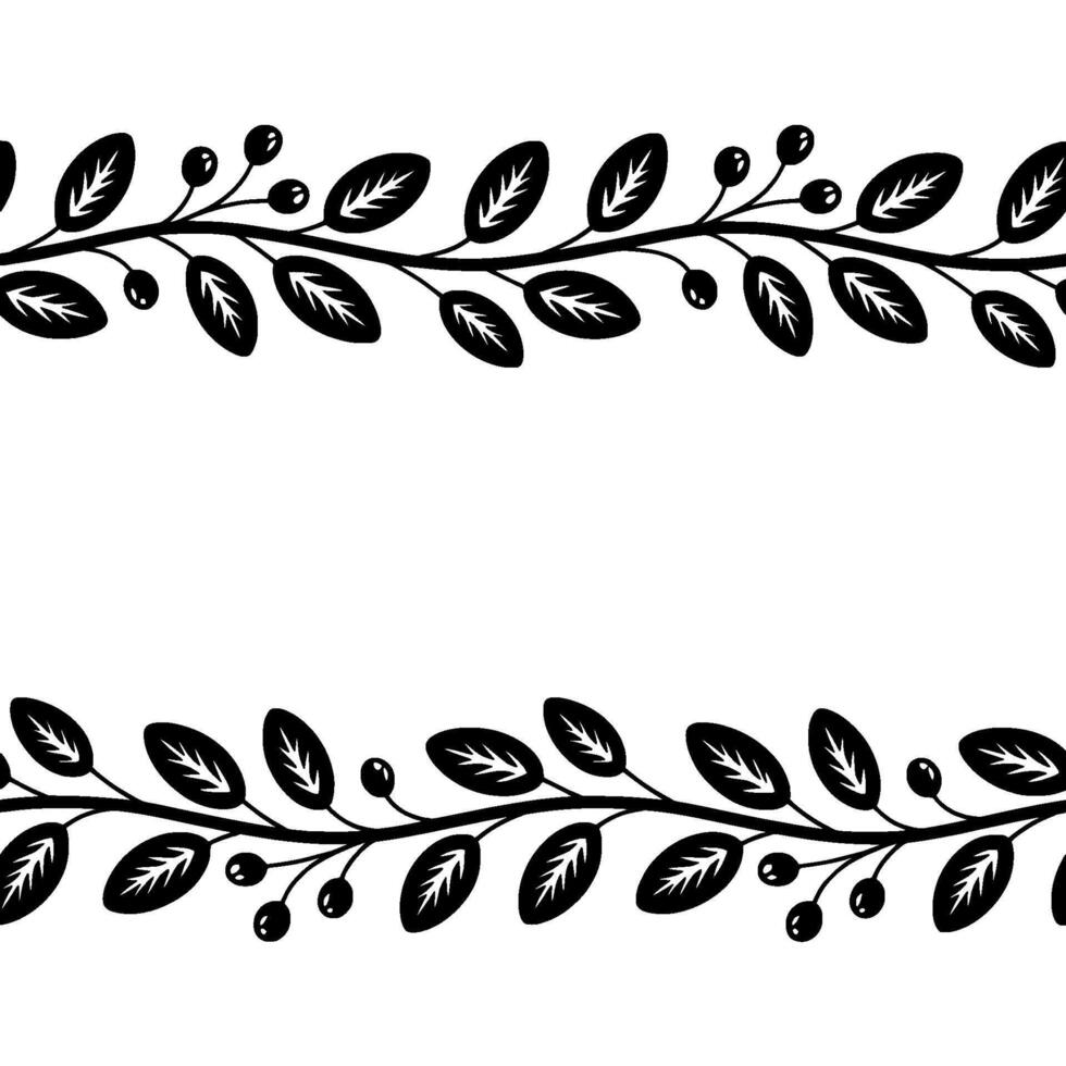 Minimalist Botanical Border in Black White for Invitations vector