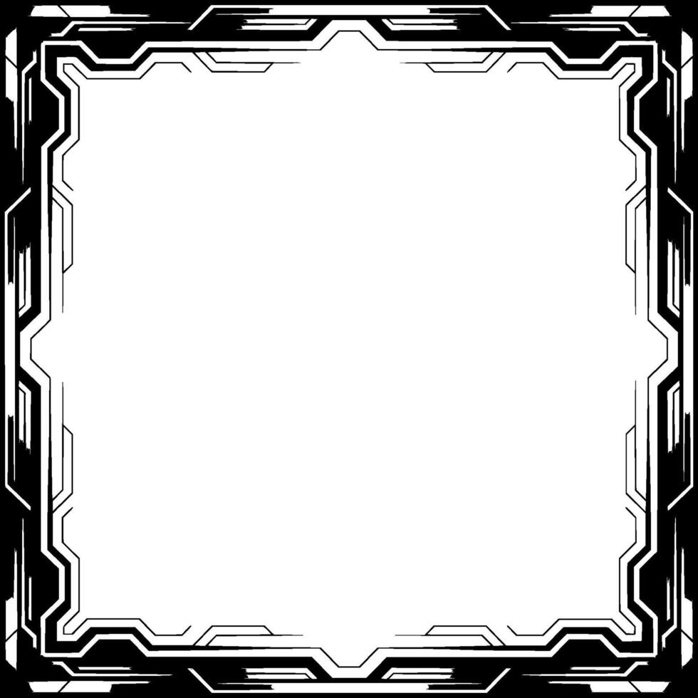Futuristic Tech Frame Black White Square Border vector