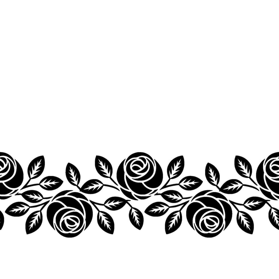 Elegant Black and White Rose Border on White Background vector