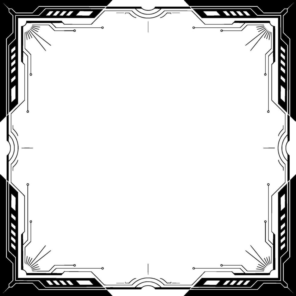 Art Deco Frame, Tech Inspired Border With Blank Space, Black White vector