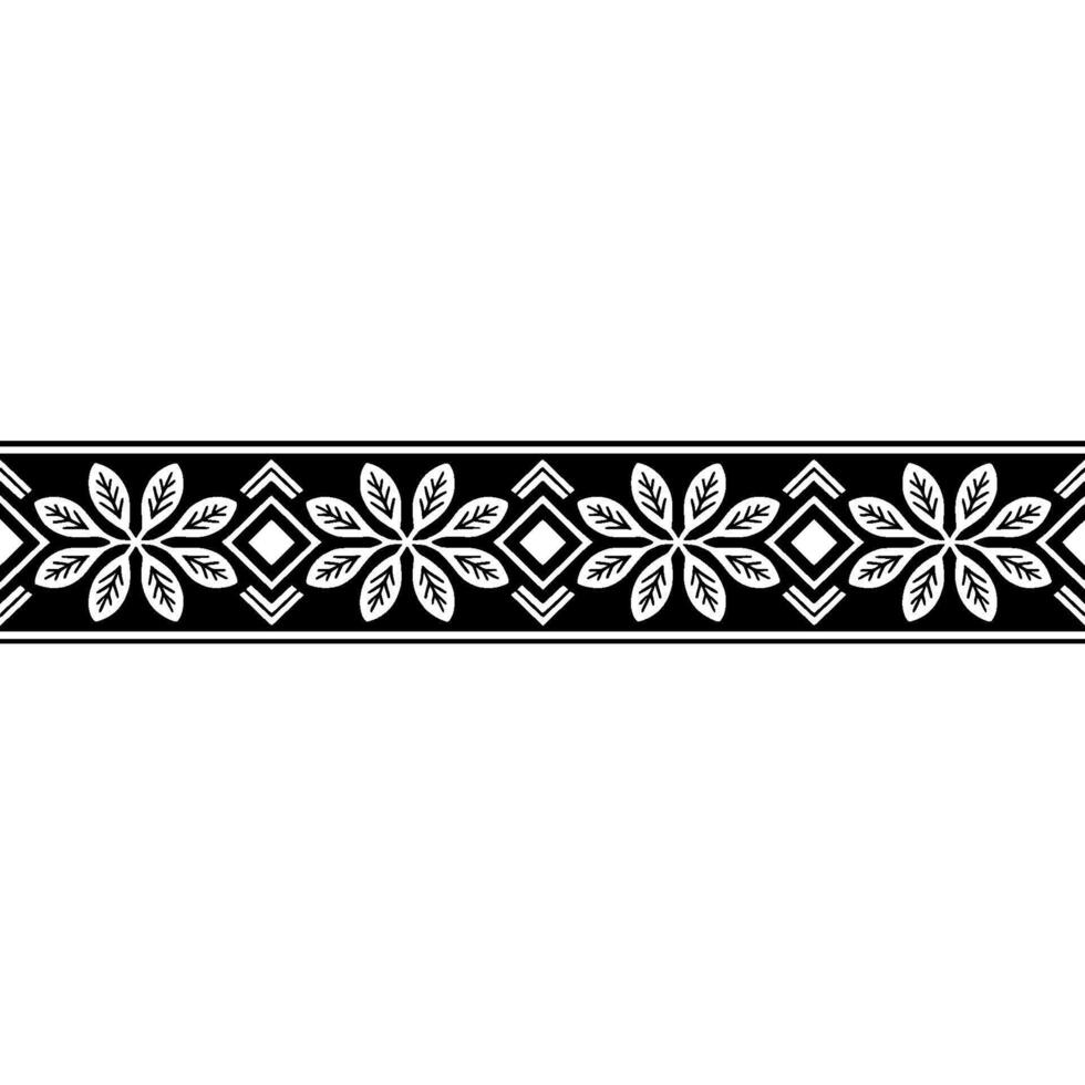 Geometric Floral Border Black White, Minimalist, Repeating Pattern vector