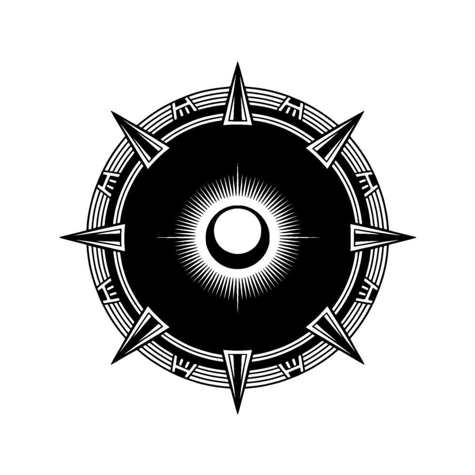 Geometric Compass Rose Emblem in Black and White, Celestial vector