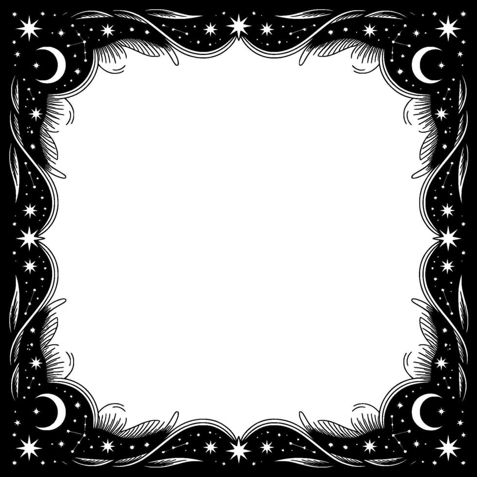 Celestial Frame Starry Night Border in Black and White vector