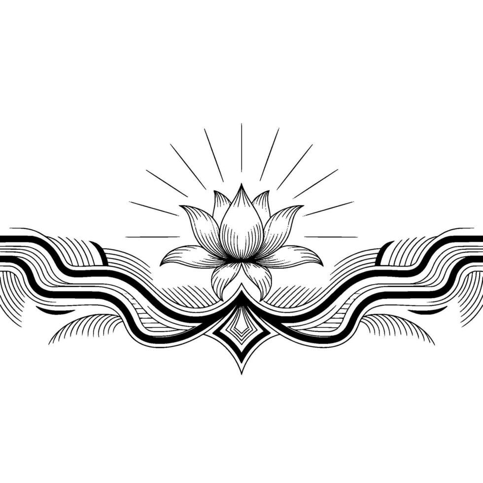 Lotus Flourish Elegant Line Art on White vector