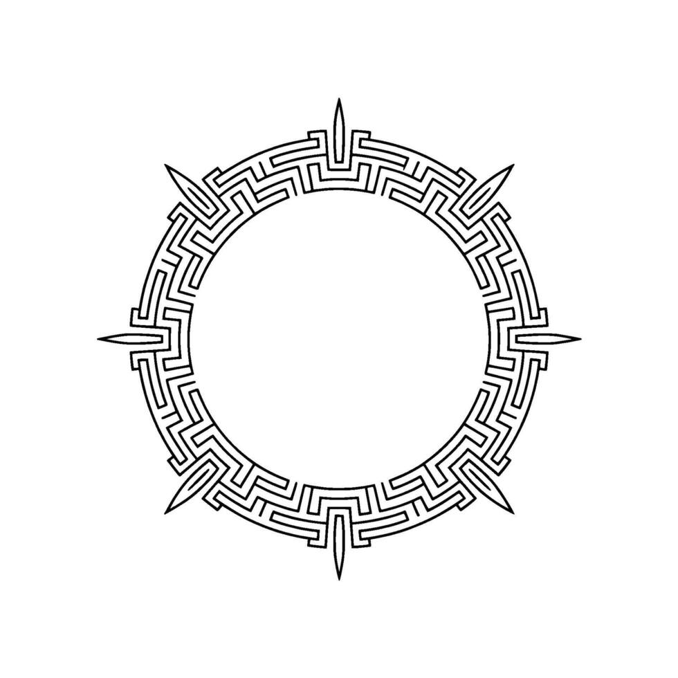 Circular Geometric Ornament With Spikes, Line Art vector