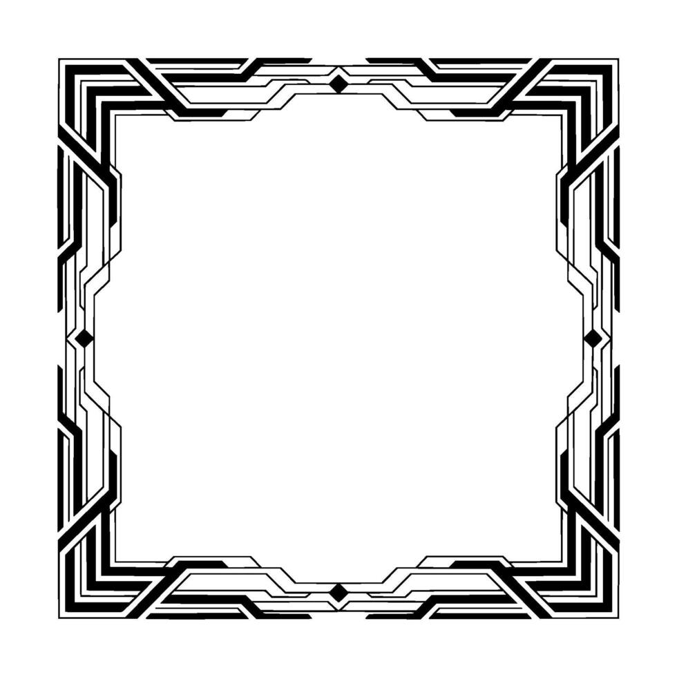 Art Deco Frame, Geometric Border, Elegant , Black and White, Square vector