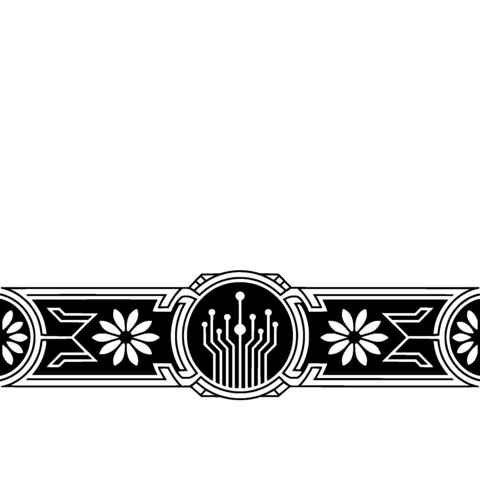 Black White Tech Border Geometric Floral With Circuitry vector