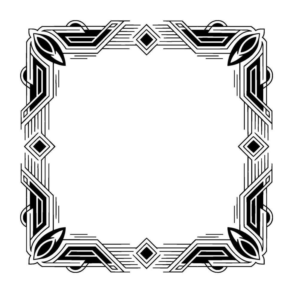 Art Deco Frame Element Geometric Black White Border, Elegant Decorative vector