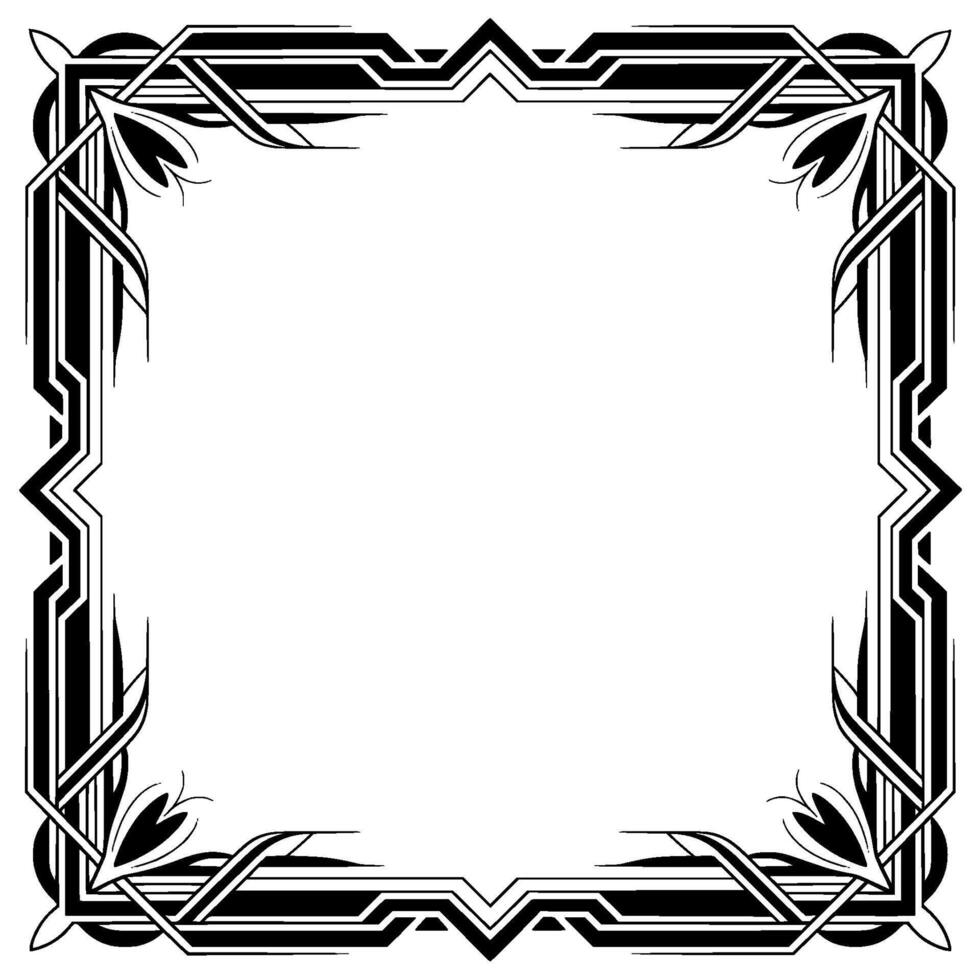 Art Deco Frame, Black and White Border, Geometric Floral vector