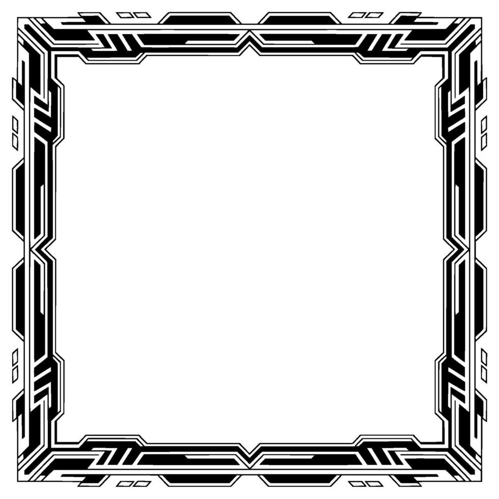 Tech Frame, Futuristic Black and White Border, Square vector