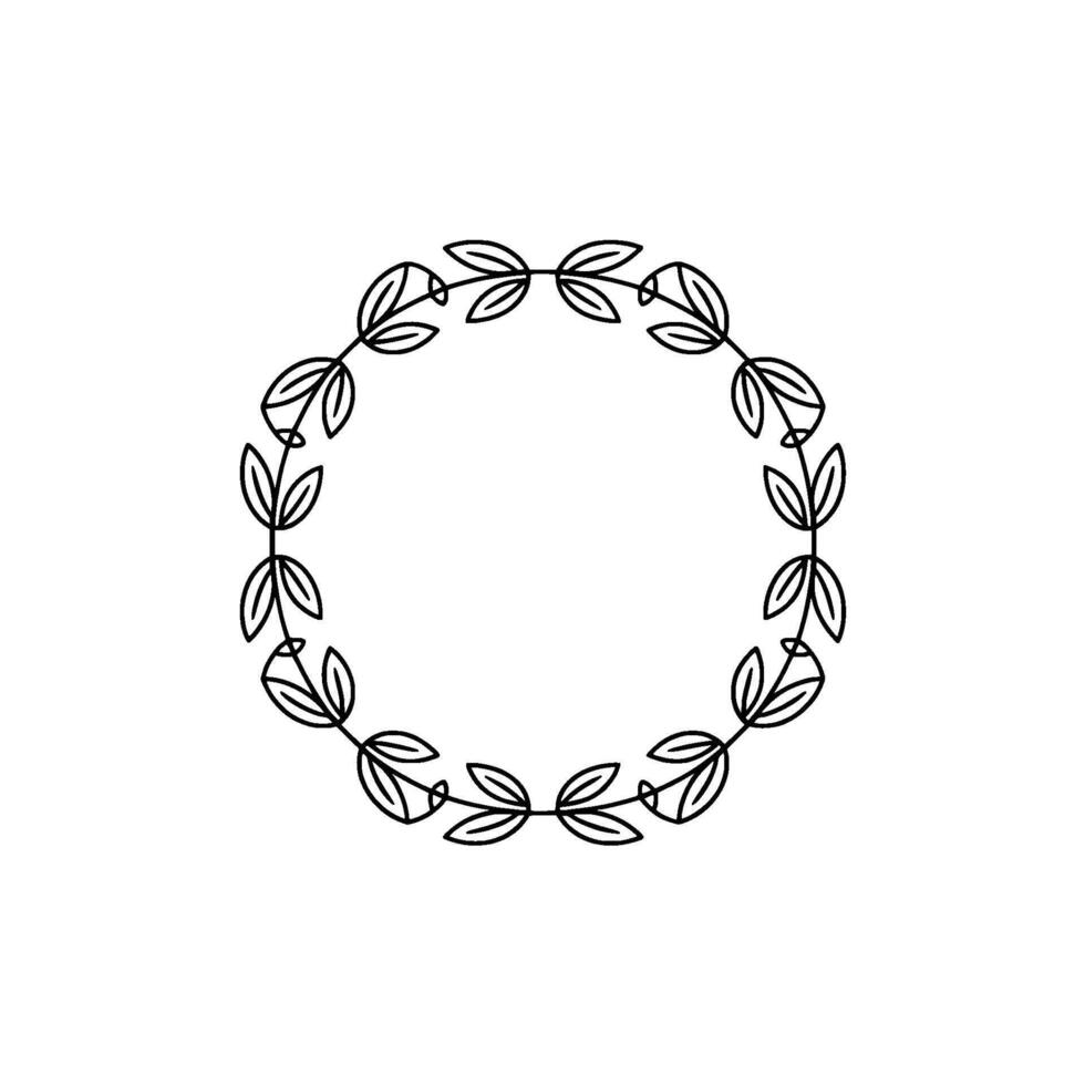 Minimalist Leaf Wreath Frame, Botanical Circle Element, Line Art on White vector