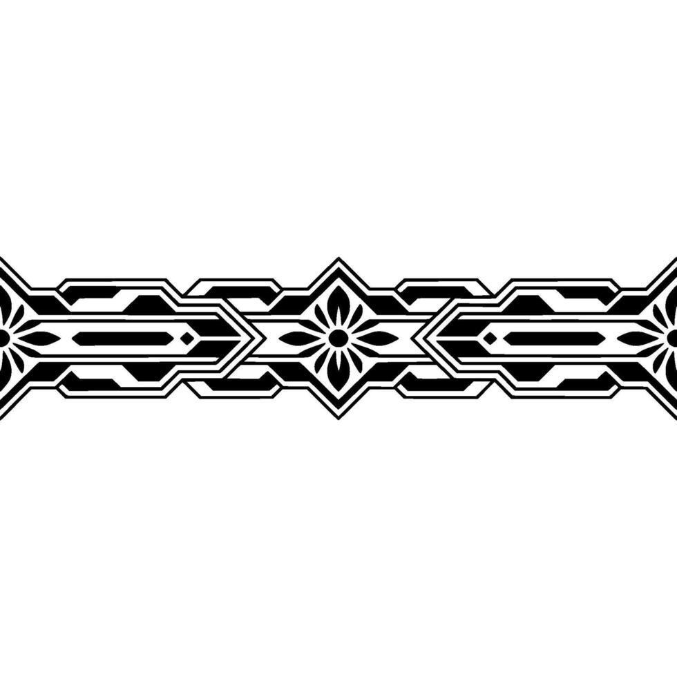Geometric Border With Floral Elements, Black on White vector