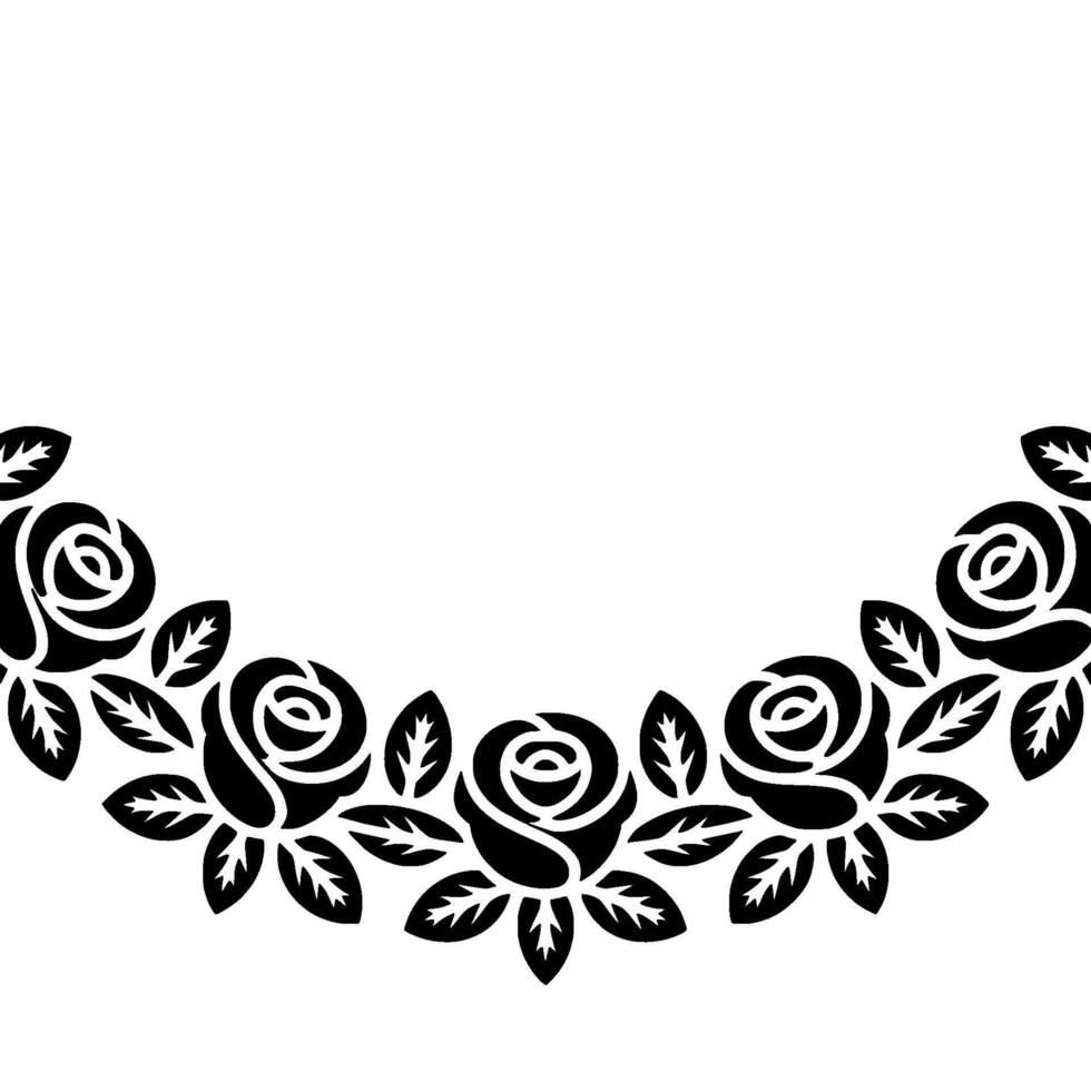 Black Rose Wreath Silhouette Elegant Floral Border on White vector