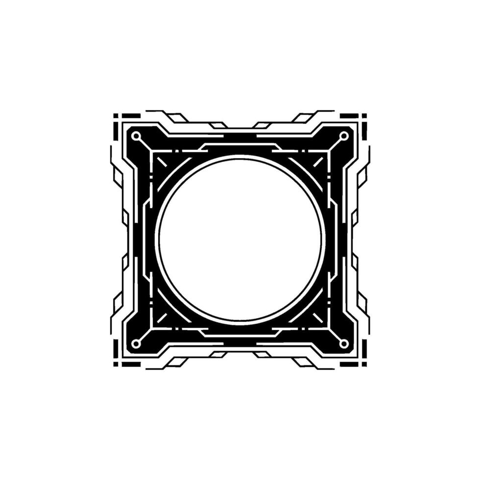 Tech Frame Minimalist Black White Cyberpunk Border With Circle vector