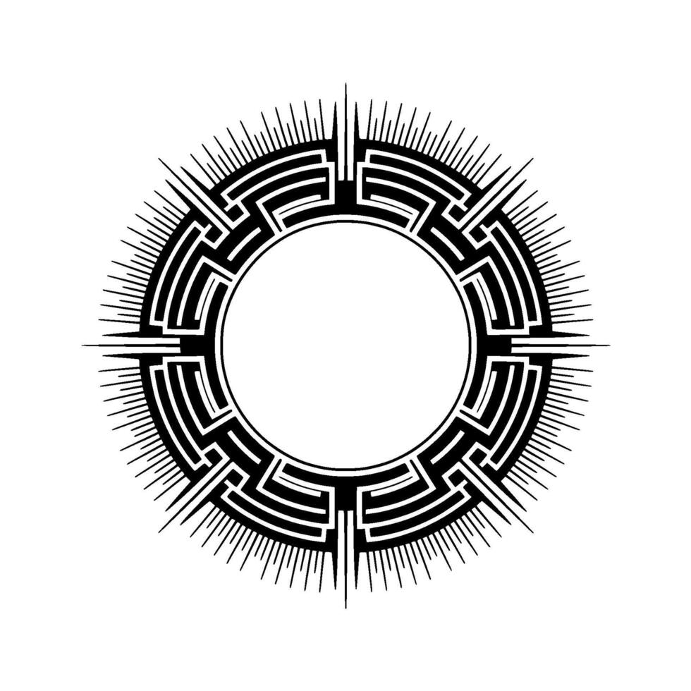Geometric Labyrinth Frame Circular Black White Illustration on White Background vector