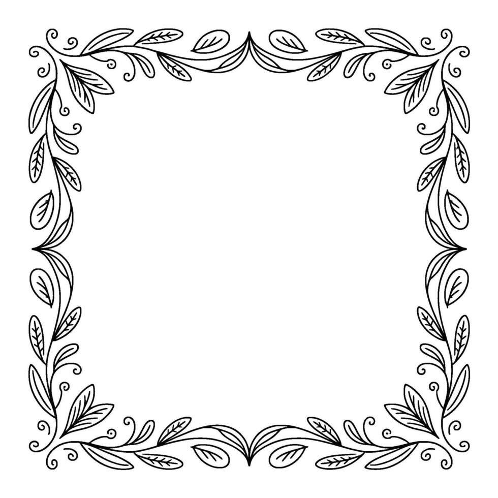 Elegant Black White Botanical Frame With Leafy Vines and Flourishes vector