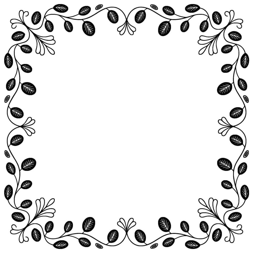 Elegant Black White Leaf Frame Botanical Border, Invitation vector