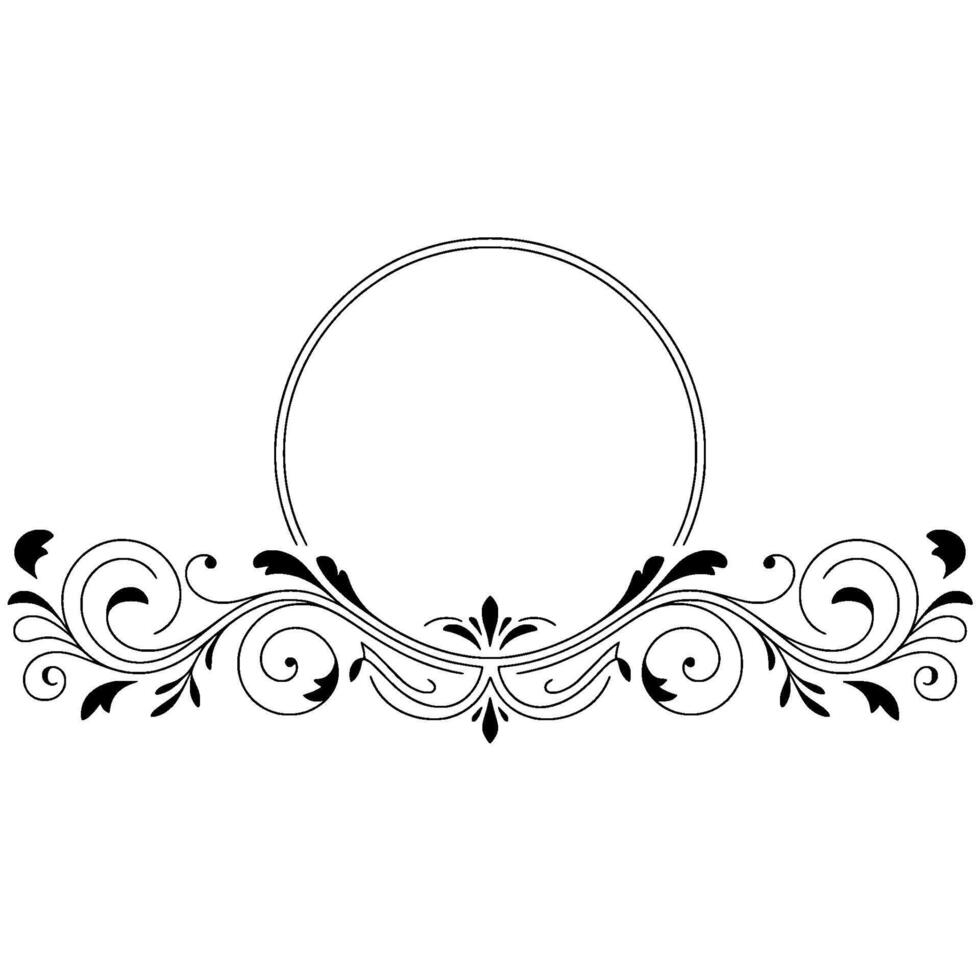 Elegant Black White Floral Frame With Circle, Minimalist vector