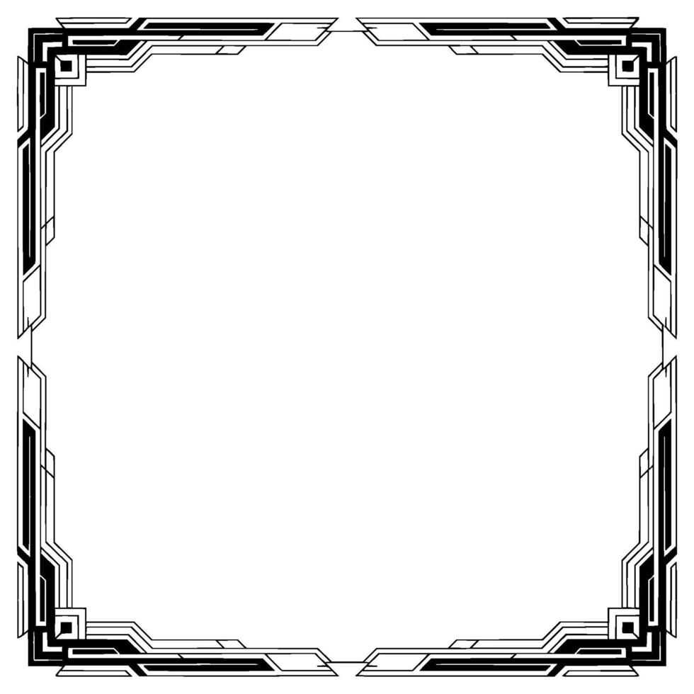 Art Deco Square Frame With Geometric Ornament, Black White vector