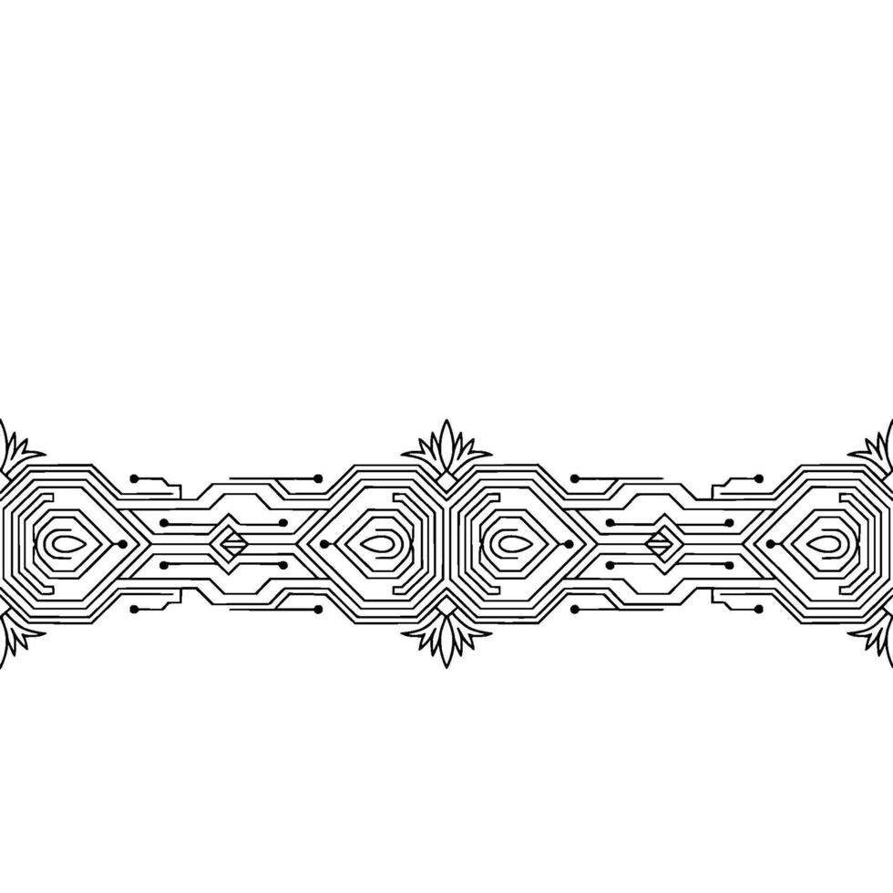 Geometric Tech Border Modern Circuitry Ornament, Black and White vector