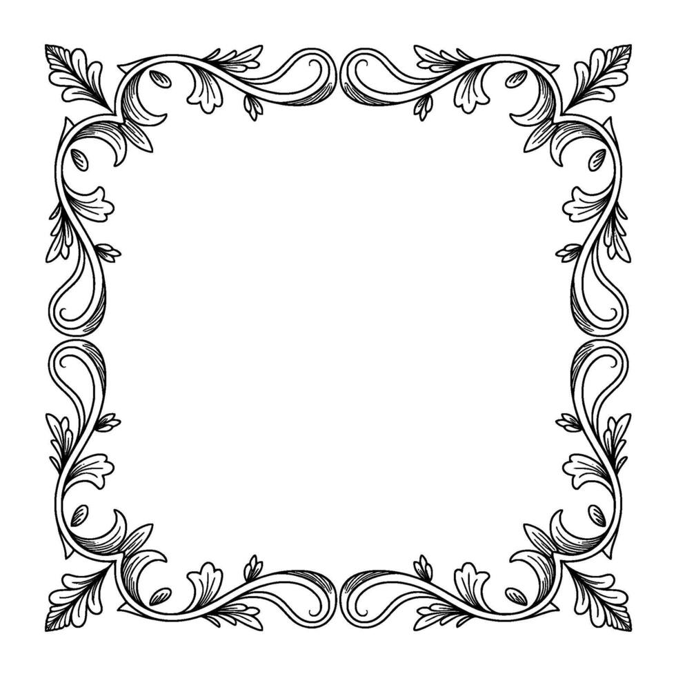 Elegant Floral Frame Ornament in Black and White, for Elements vector