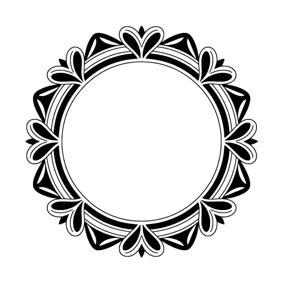 Elegant Black and White Circular Frame With Heart Motifs vector