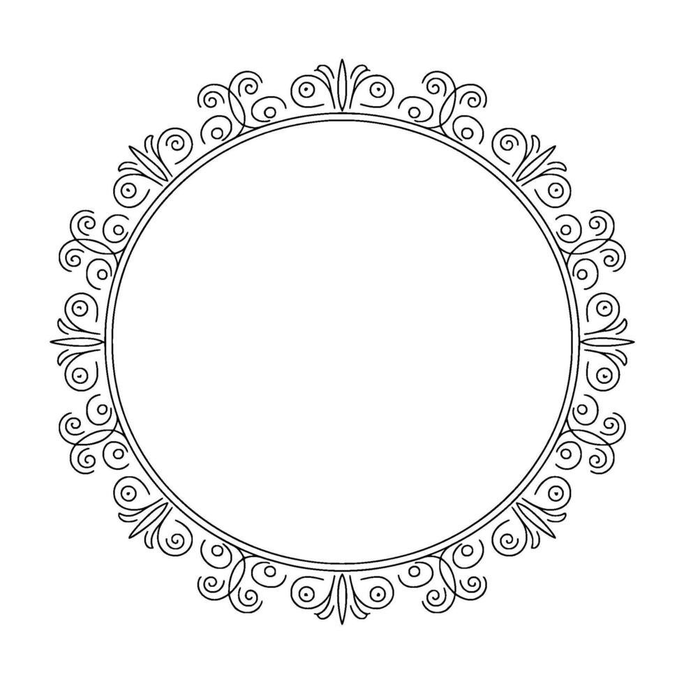 Elegant Circular Frame, Black Outline, Decorative Scrollwork, White Background vector