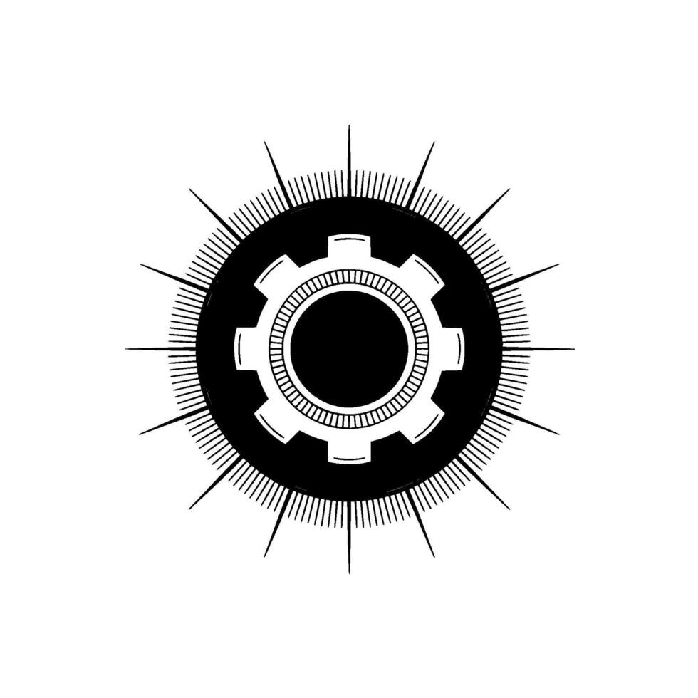 Gear Mechanism Emblem in Grayscale Modern , Technology Concept vector