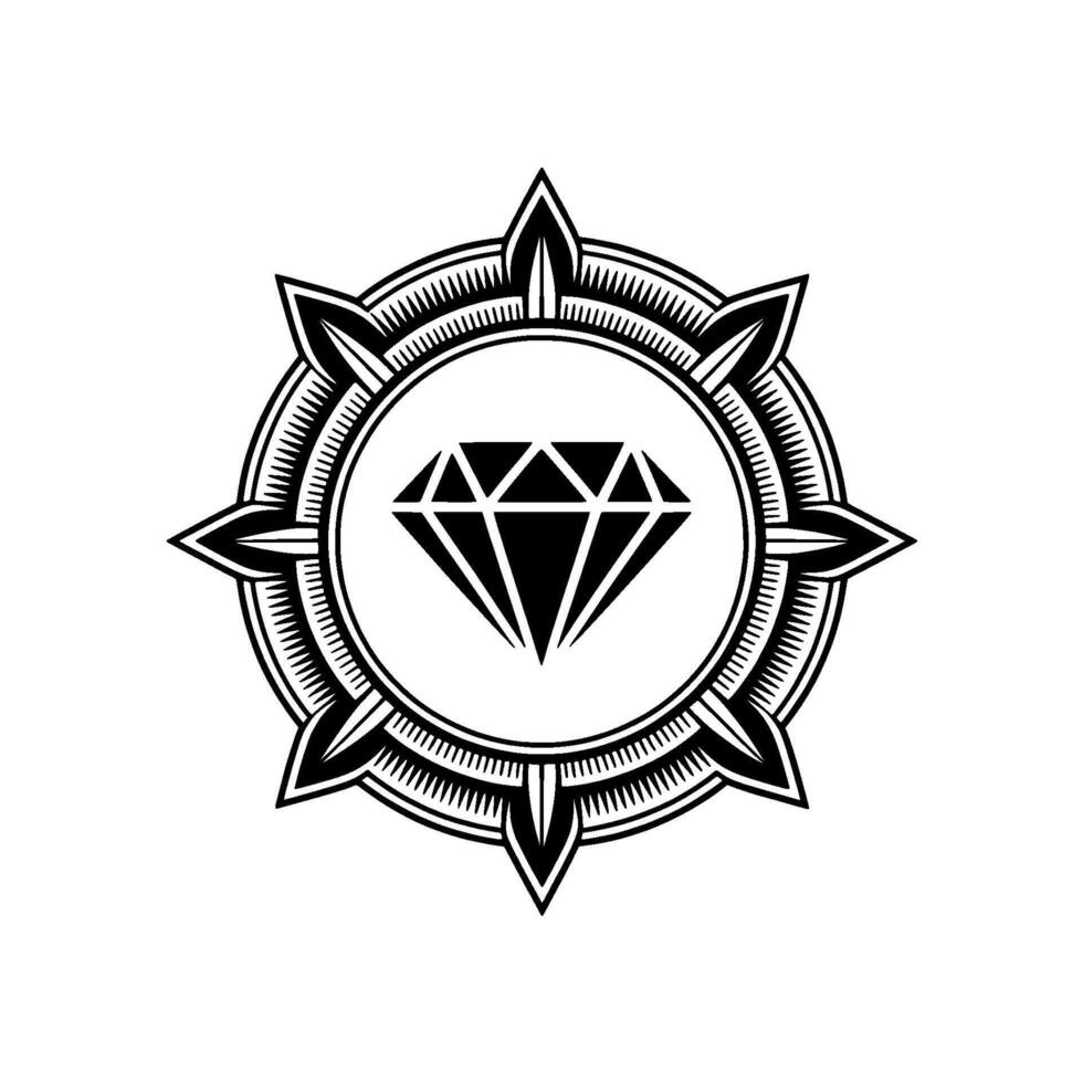 Geometric Diamond With Ornate Circular Frame Luxury Emblem vector