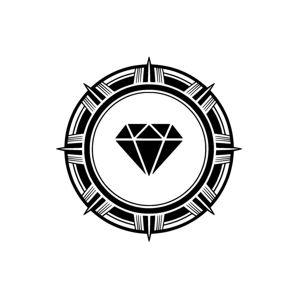 Geometric Diamond Compass in Minimalist Black White Style vector