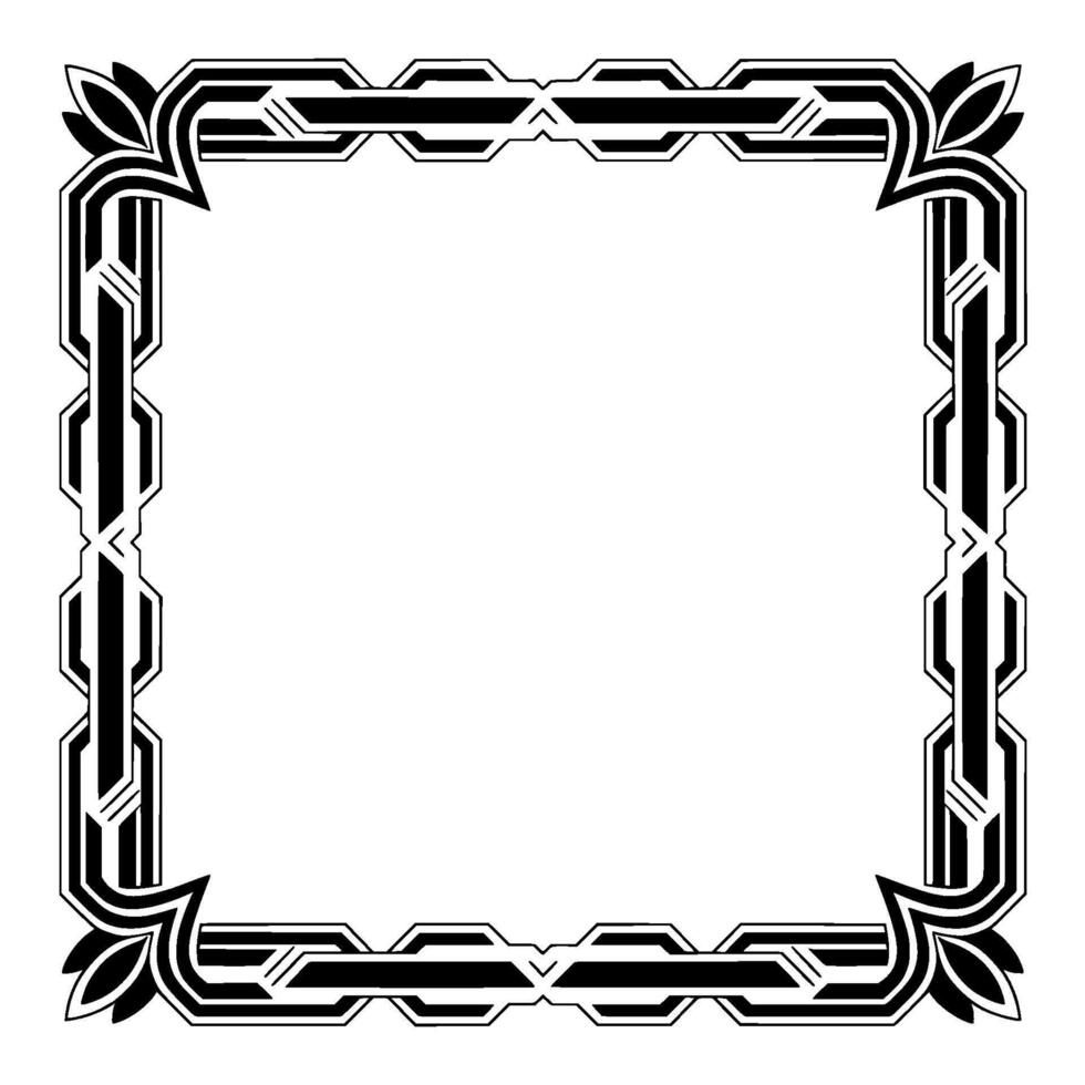 Art Deco Square Frame, Geometric Border, Black White Element vector