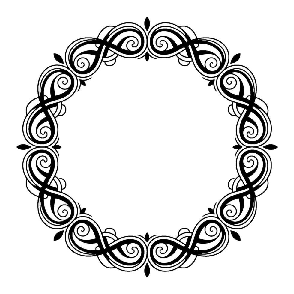 Elegant Circular Swirl Frame, Black and White vector