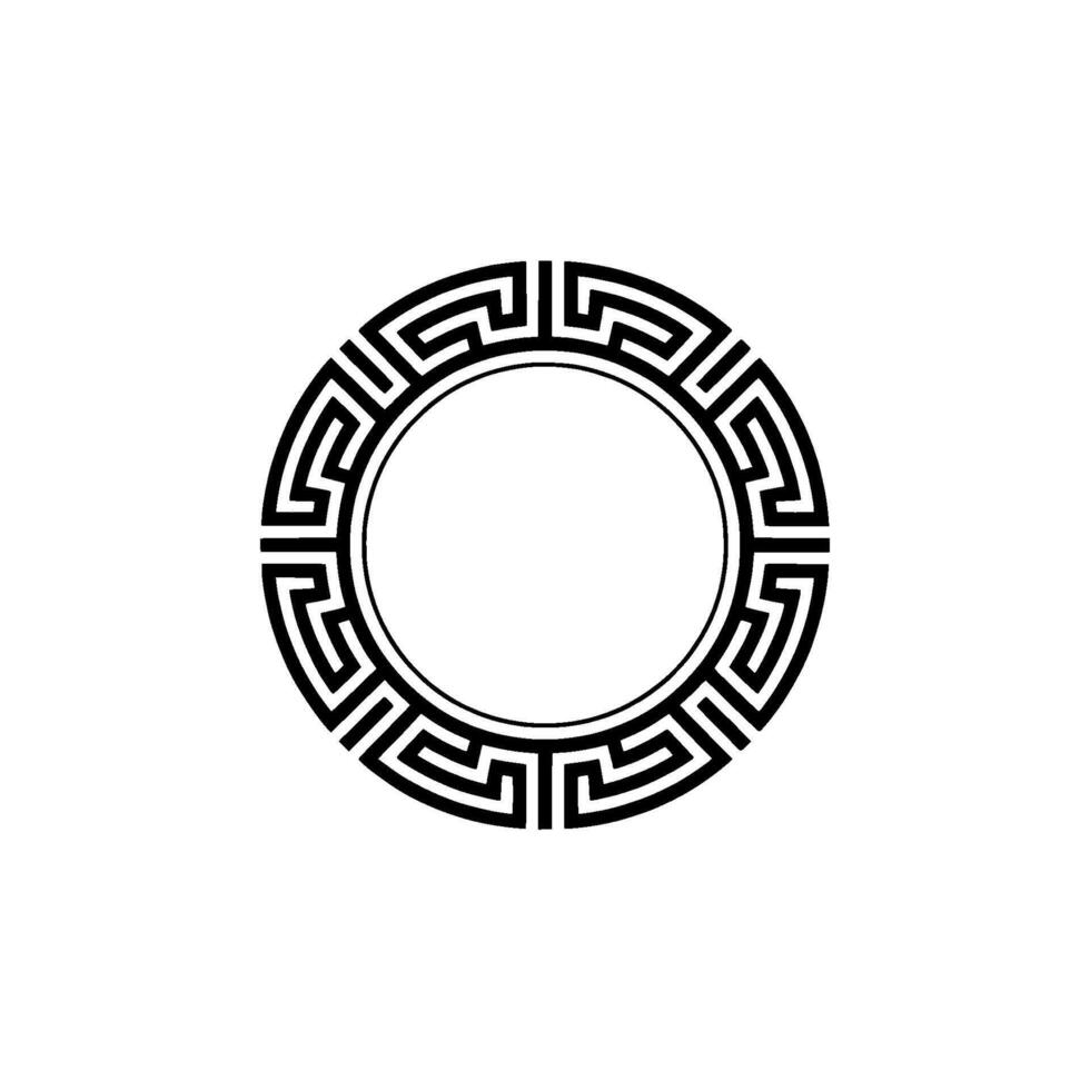 Greek Key Circle Frame Minimalist Black White vector