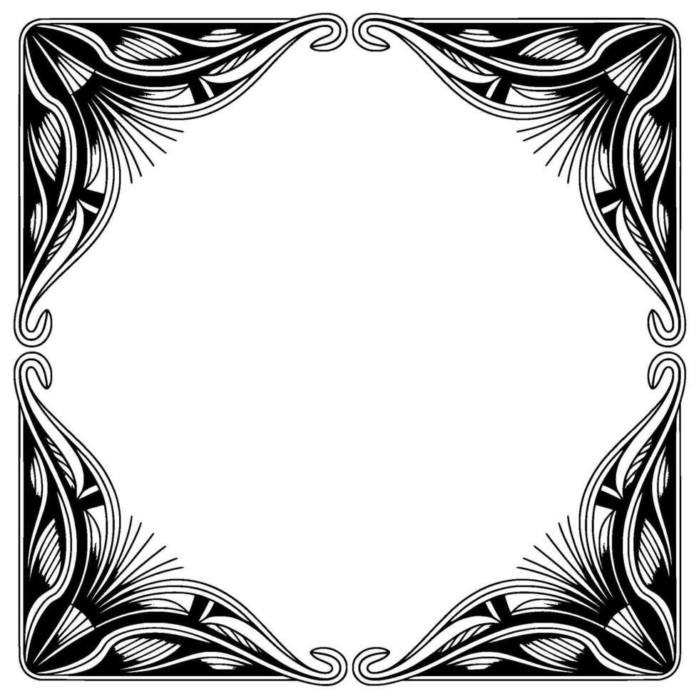 Art Nouveau Corner Frame, Black and White for Elegant Layouts vector