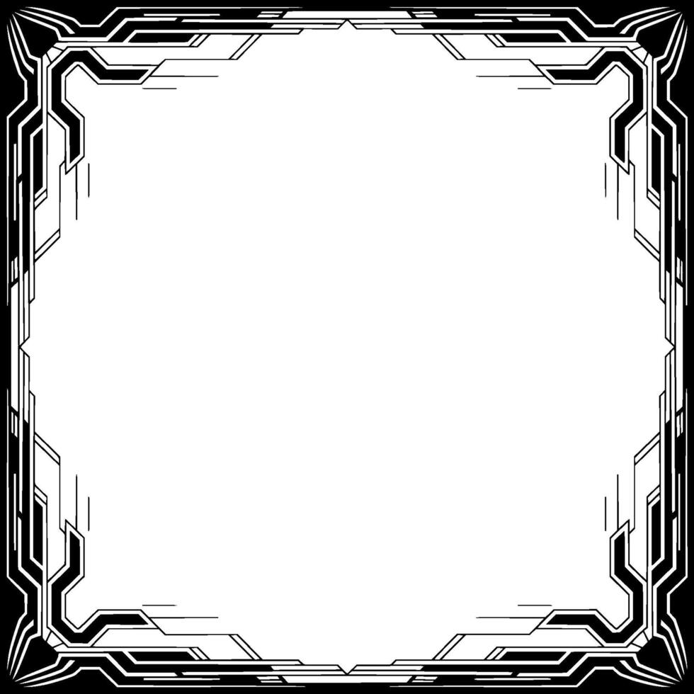 Modern Tech Frame, Cyberpunk Border With Empty Space, Black and White vector