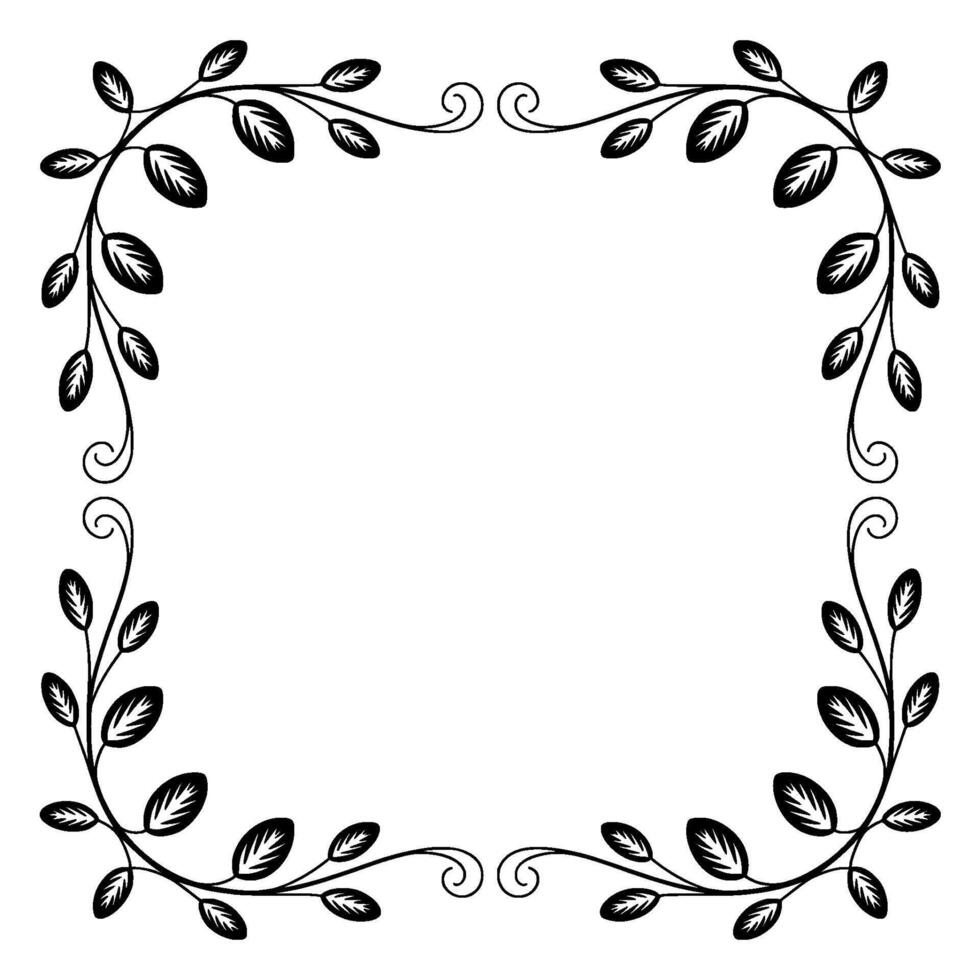 Elegant Leafy Frame in Black and White Decorative Border Element vector