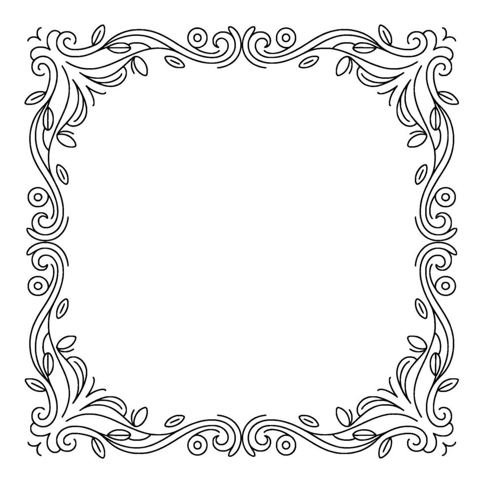 Elegant Floral Frame Border, Outline, Calligraphic Style vector