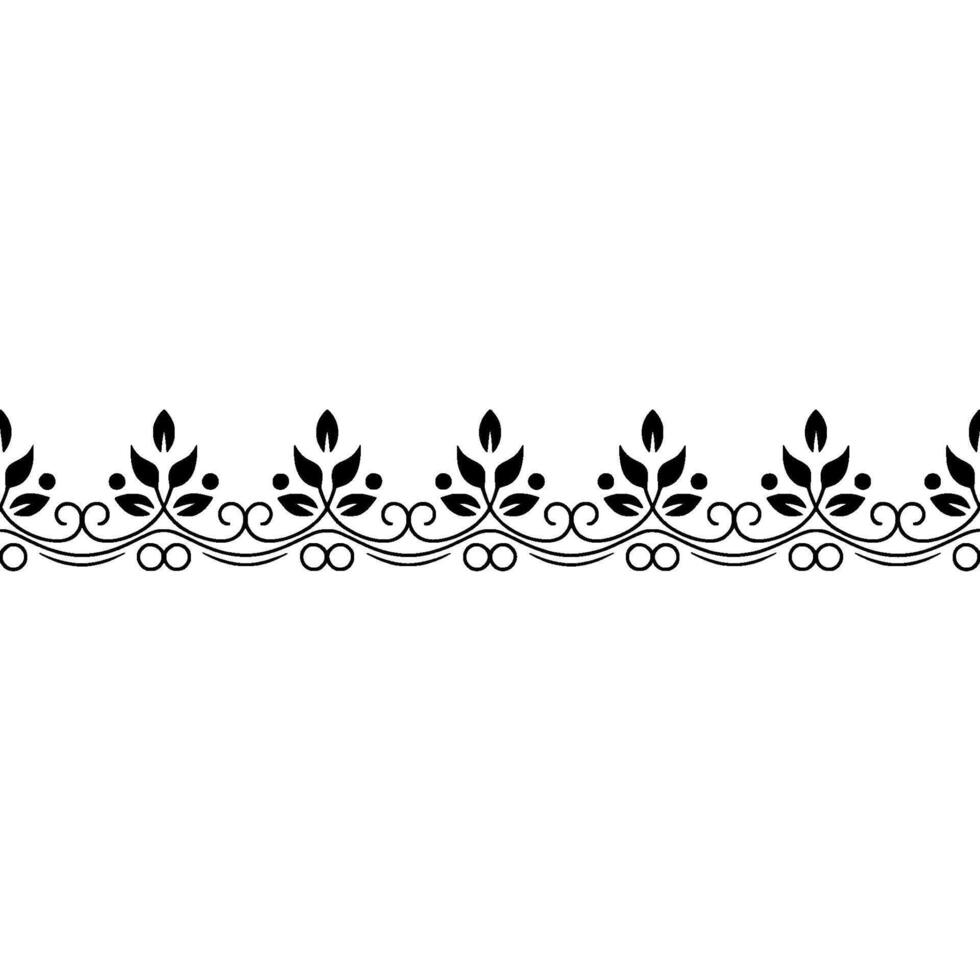 Elegant Black Leaf Border Ornament on White Background vector