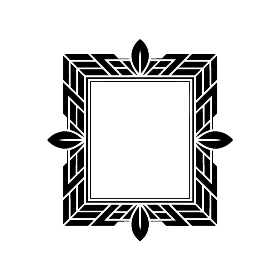 Art Deco Square Frame With Leaf Accents, Black on White Background vector