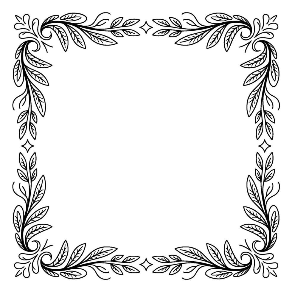 Elegant Botanical Frame Black and White Floral Border for Elements vector