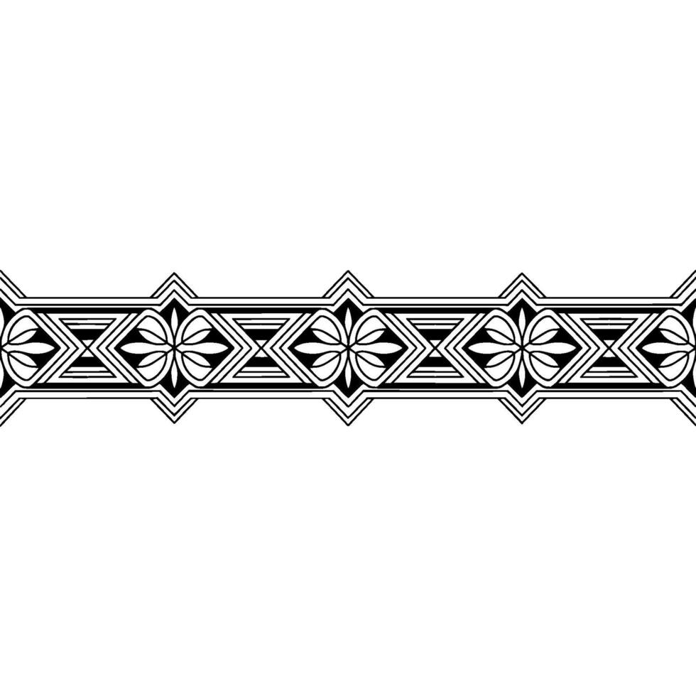 Geometric Border Black and White Floral Pattern on White Background vector