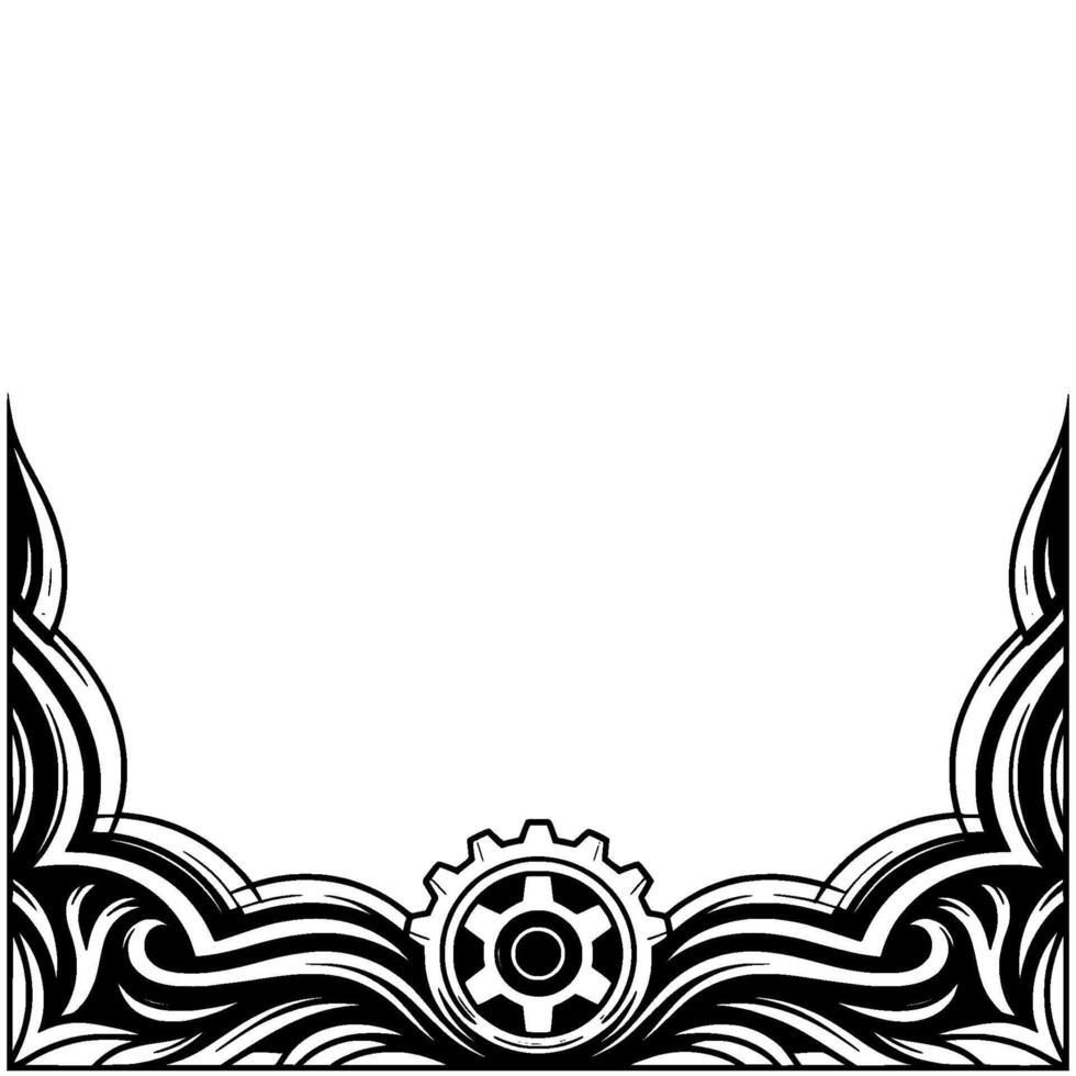Steampunk Frame With Gear Element Black and White Illustration vector