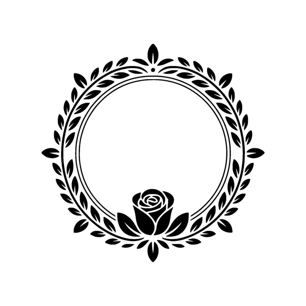 Elegant Rose Wreath Frame in Black, Ornamental , Element vector