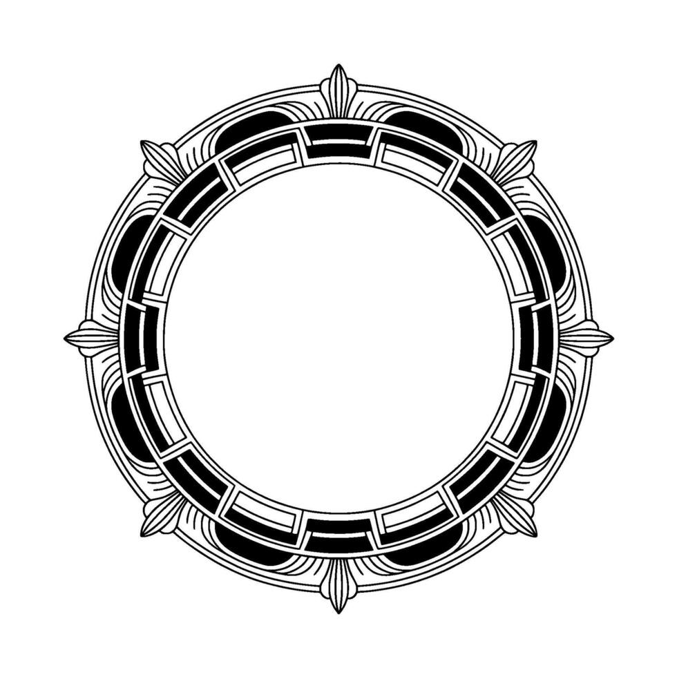 Art Deco Circular Frame With Floral Accents, Minimalist vector