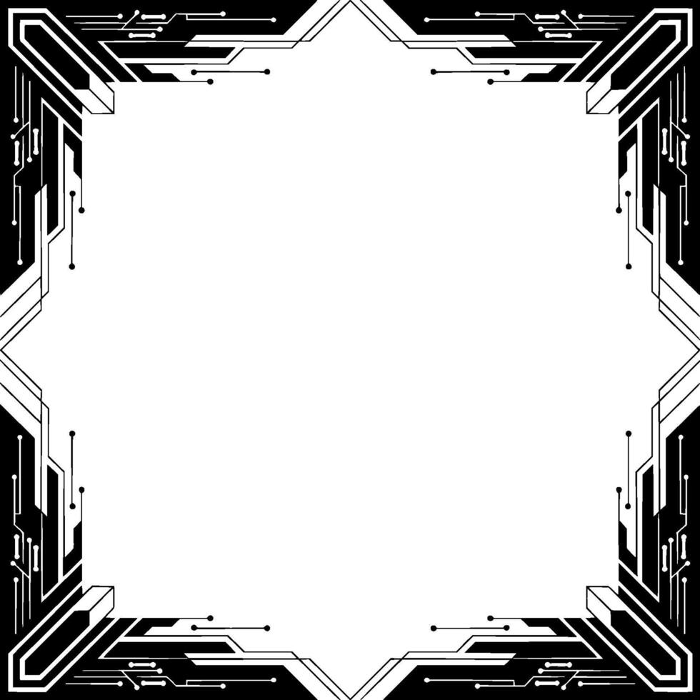 Tech Border Futuristic Circuit Board Frame, Minimalist Black and White vector