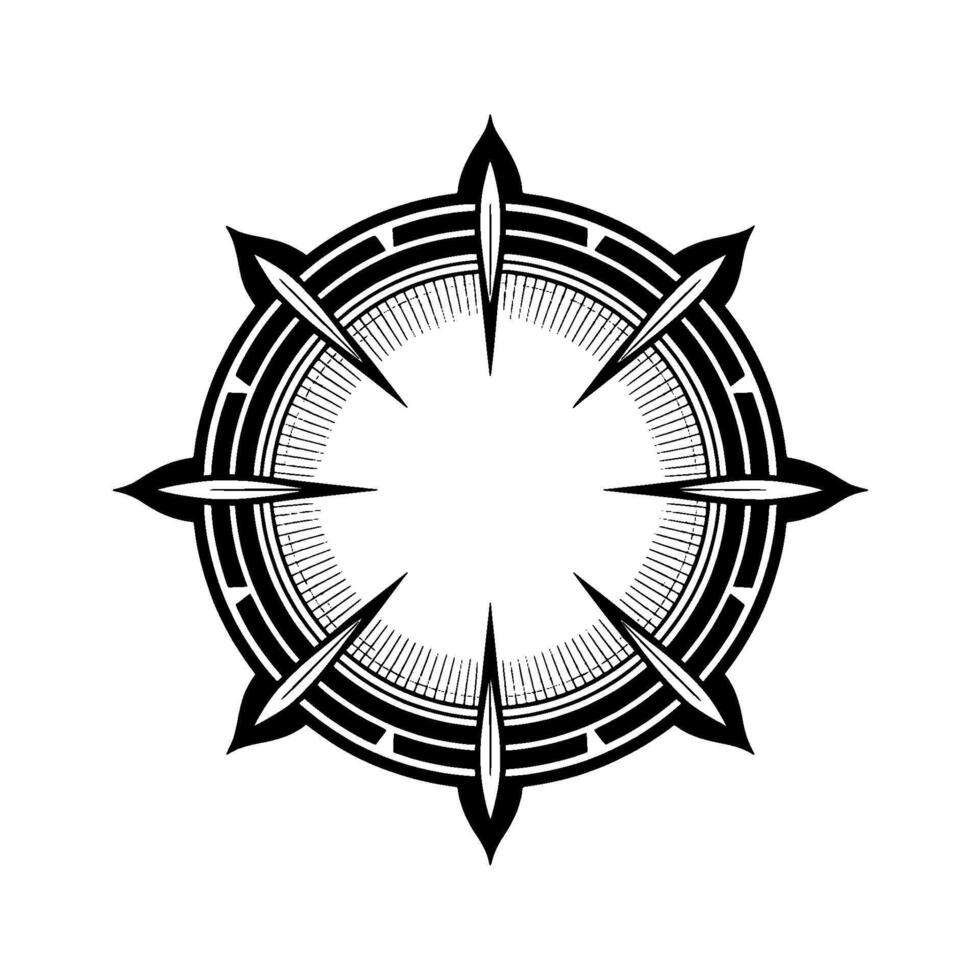 Geometric Compass Rose Illustration in Black and White, Minimalist vector