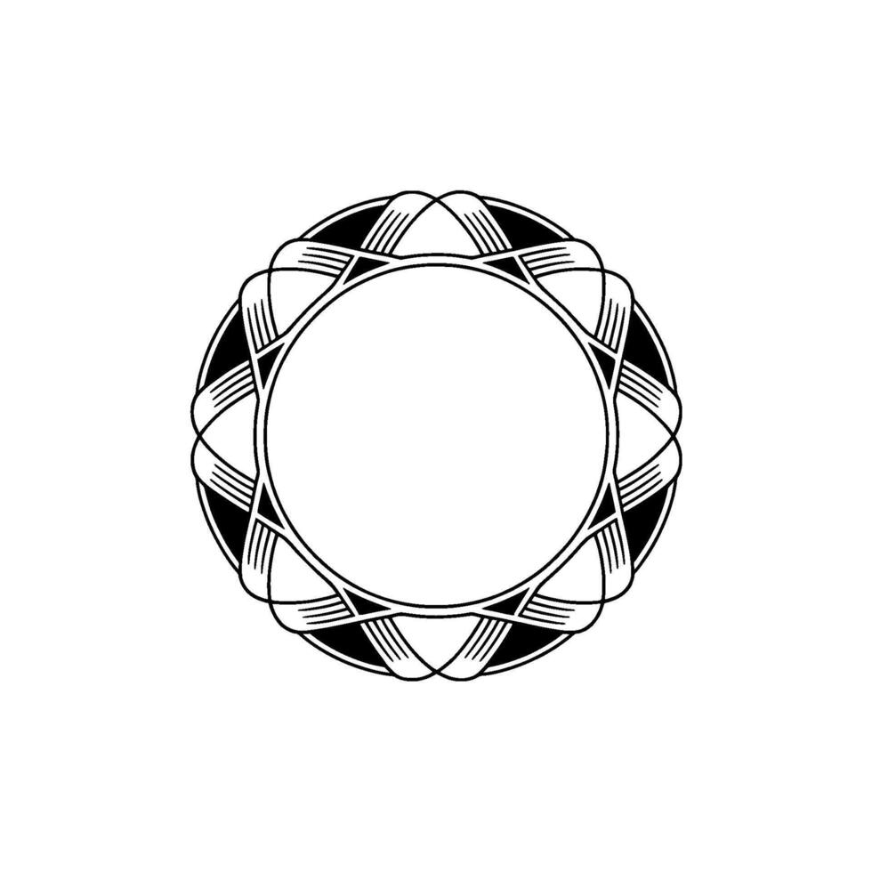Elegant Art Deco Circular Frame, Black and White Element vector
