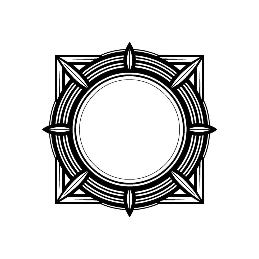 Art Deco Circular Frame , Black and White Geometric Pattern on White Background vector