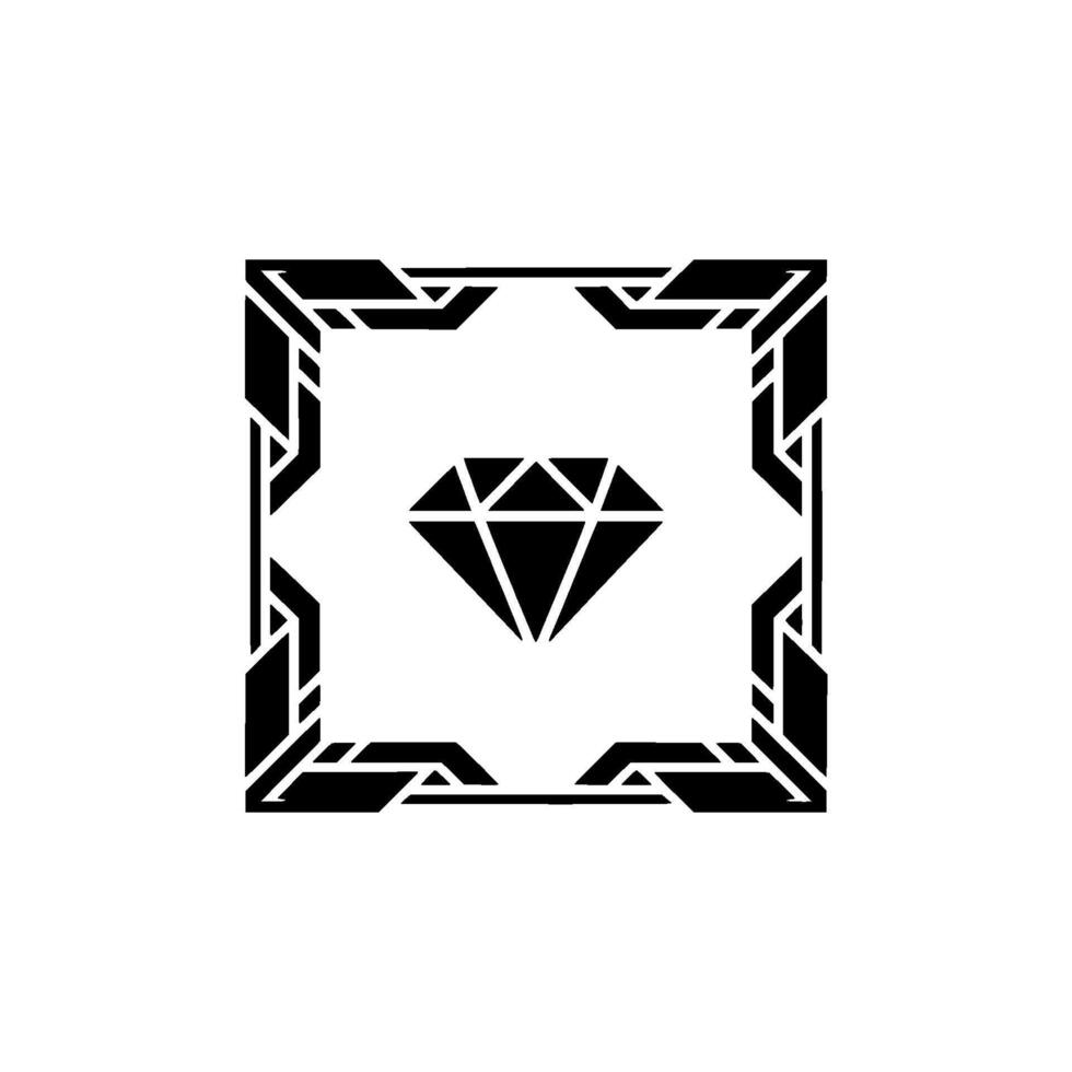 Geometric Diamond in Art Deco Frame Luxury, Elegance, Black White vector